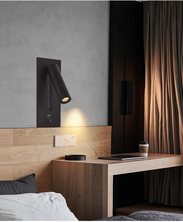 Alt view image 3 of 7 - Set of 2 Modern Wall Mounted LED Reading Lamps - 3W Adjustable 3000K Warm White Light, USB Fast Charging 5V 2.1A, Ideal Bedside Sconces for Home Decor, Lack-1