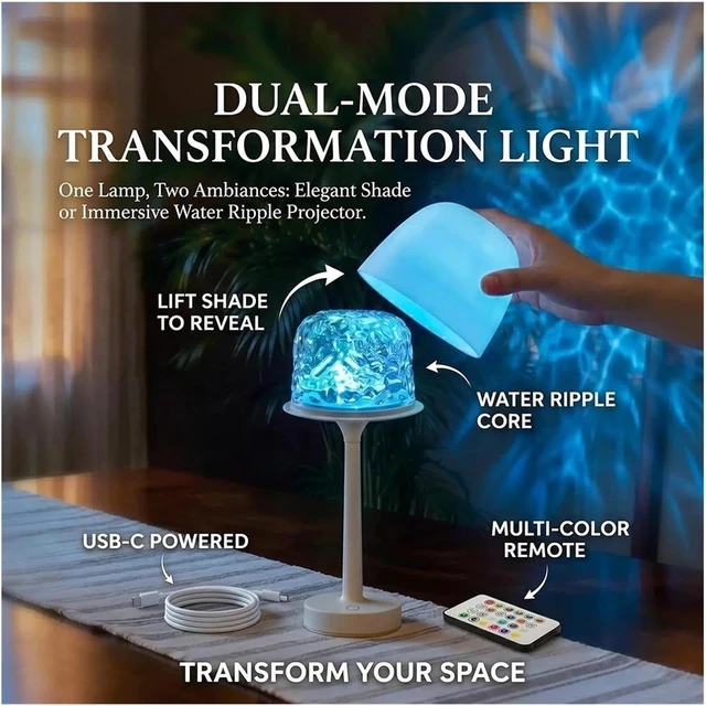 Alt view image 2 of 7 - Water Ripple Projector Lamp, 16Color LED Ambient Table Light