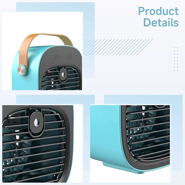 Alt view image 4 of 4 - Portable Mini USB Rechargeable Fan, Silent Desktop Fan with Adjustable Wind Speed, Handheld Cooler for Office and Home Use, 4000 mAh Battery, Micro-USB Charging Cable Included, Blue