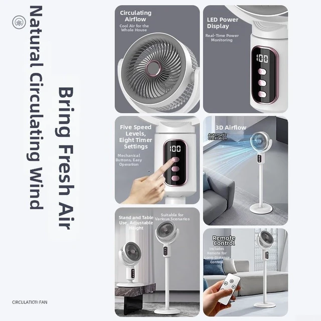 Alt view image 3 of 7 - USB Rechargeable Floor Fan Quiet Brushless Motor Air CirculatorWhite
