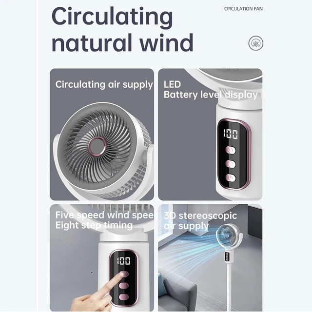 Alt view image 6 of 7 - USB Rechargeable Floor Fan Quiet Brushless Motor Air CirculatorWhite