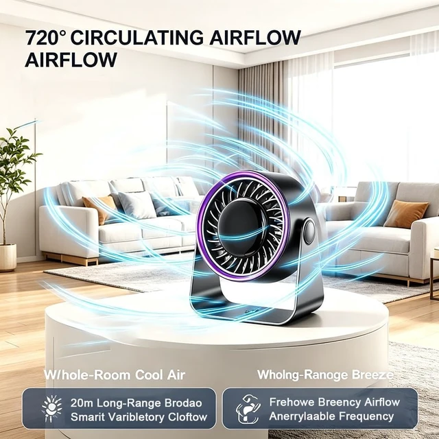 Alt view image 3 of 7 - Quiet Small Desk Fan - USB Fast Charging Portable Fan for Home, Wall-Mountable, Digital Speed Display, Ideal for Outdoor Camping and Indoor Use