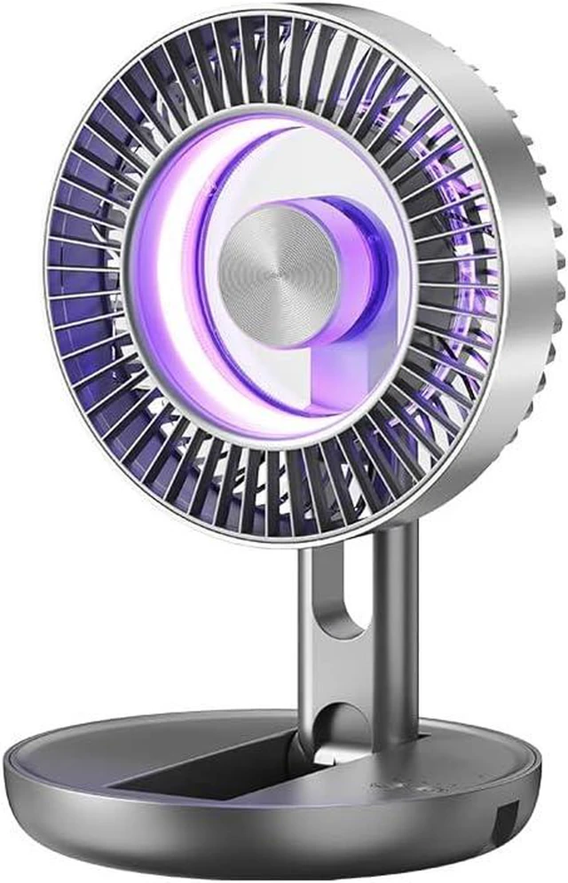 Main image of USB Desk Fan with Colorful LED Light, Portable Rechargeable Collapsible Blower with 1800 mAh Battery, 5 Speeds Adjustable Fan, 3D Air Circulation Quiet Personal Cooling for Office Home Dorm Camping