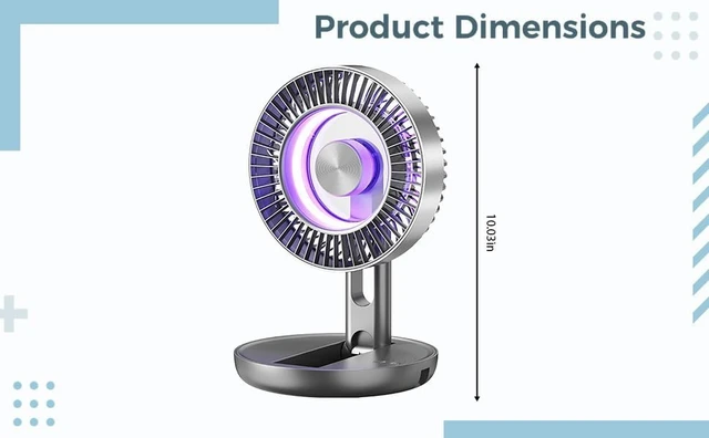 Alt view image 2 of 6 - USB Desk Fan with Colorful LED Light, Collapsible Rechargeable Fan with 1800 mAh Battery, 5 Speeds Adjustable Fan, 3D Air Circulation, Quiet Personal Cooling for Office, Home, Dorm, Camping