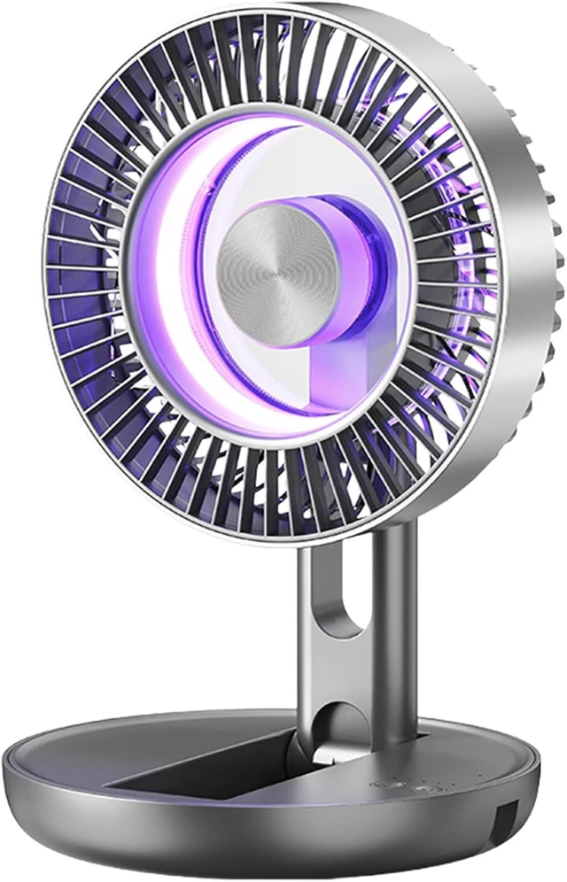 Alt view image 4 of 6 - USB Desk Fan with Colorful LED Light, Collapsible Rechargeable Fan with 1800 mAh Battery, 5 Speeds Adjustable Fan, 3D Air Circulation, Quiet Personal Cooling for Office, Home, Dorm, Camping