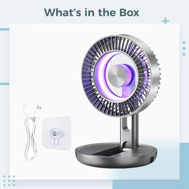 Alt view image 6 of 6 - USB Desk Fan with Colorful LED Light, Portable Rechargeable Collapsible Blower with 1800 mAh Battery, 5 Speeds Adjustable Fan, 3D Air Circulation Quiet Personal Cooling for Office Home Dorm Camping