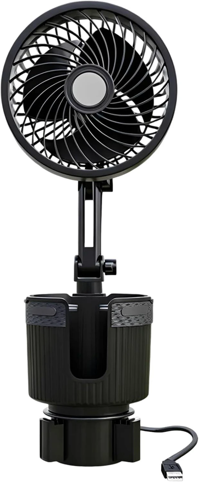 Alt view image 5 of 5 - 2-in-1 Car Cooling Fan, 6 in / 15.2 cm USB Powered with Cup Holder, Telescopic Rotating Mount with Adjustable Base, 5V Universal Vehicle Fan for Cars, Trucks, SUVs