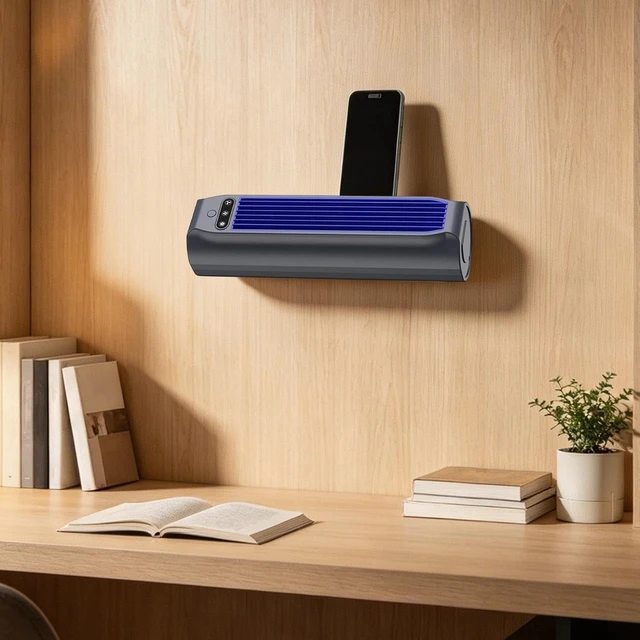 Alt view image 3 of 7 - Quiet Usb-Rechargeable Desk Fan,3 Speeds,Portable,Bladeless,Wall-Mountable with Phone Holder,Grey
