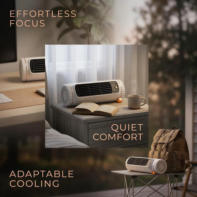 Main image of Portable Fan, Personal Tower Fan with Vortex Cross Flow Tech for Quiet Cooling, 3 Speed Rechargeable Desk Fan with 360° Rotation and Safety Grille for Bedroom, Office, Small Desktop Spaces