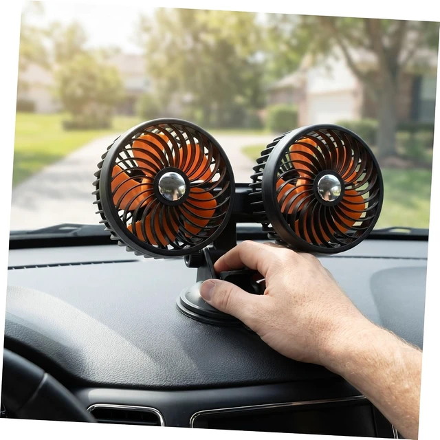 Alt view image 7 of 7 - GALPADA Suction Cup Mount Car Cooling Fan Dual Head 360° Rotating 3-speed