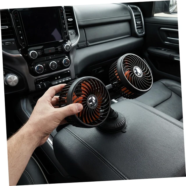 Alt view image 6 of 7 - Dual Head Suction Cup Car Cooling Fan 4000mah Black Abs