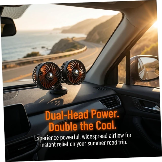Alt view image 3 of 7 - Beaupretty Electric Double Head Car Ventilation Fan 360° Rotatable Black