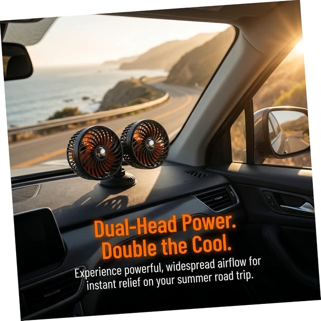 Alt view image 3 of 7 - Veemoon Double Head Car Ventilation Fan 4000mah Rechargeable USB Powered