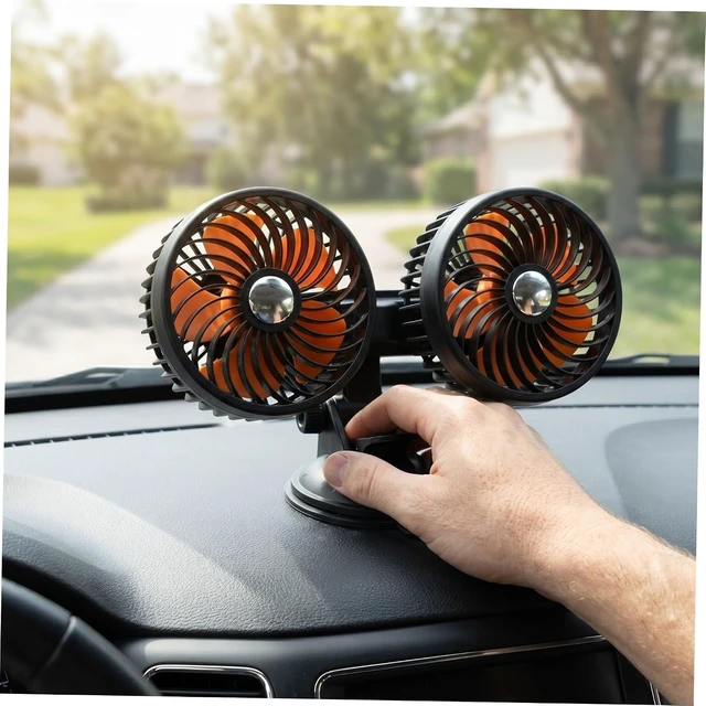 Alt view image 7 of 7 - Veemoon Double Head Car Ventilation Fan 4000mah Rechargeable USB Powered
