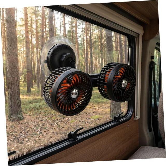 Alt view image 5 of 7 - Dual Head Suction Cup Car Cooling Fan 4000mah Black Abs