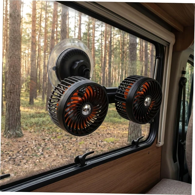 Alt view image 6 of 7 - ULTECHNOVO Dual-head Car Ventilation Fan 4000mah Rechargeable Black Abs
