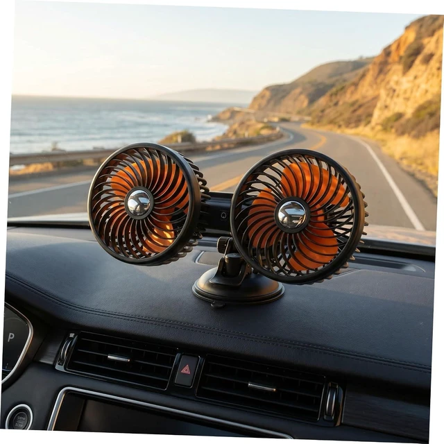 Alt view image 6 of 7 - Beaupretty Electric Double Head Car Ventilation Fan 360° Rotatable Black