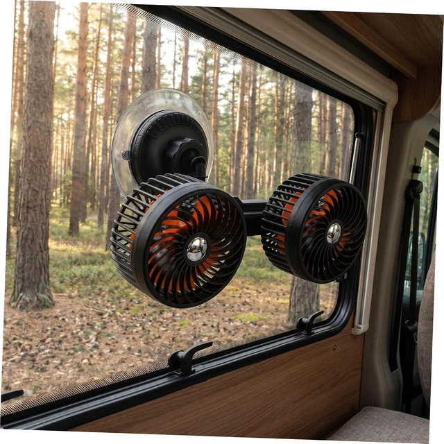 Alt view image 5 of 7 - Dual Head Car Cooling Fan Suction Cup 4000mah Rechargeable