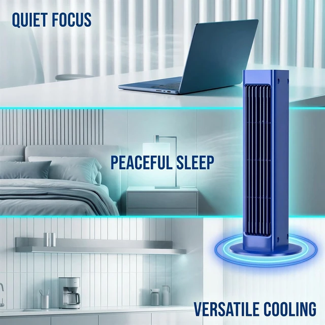 Alt view image 4 of 6 - Bladeless Rechargeable Tower Fan, Portable USB and Remote Control, 3000mAh Oscillating Cooling Fan for Office Bedroom Home, Quiet Desktop or Wall Mount Air Circulator with Wide Angle Oscillation