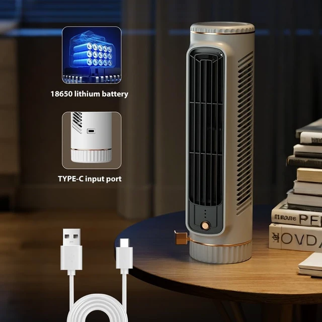 Alt view image 4 of 7 - USB Rechargeable Bladeless Desk Cooling Fan 3 Speeds AdjustablePortable Air