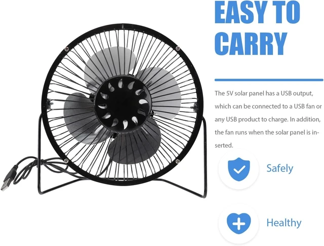Alt view image 3 of 7 - YARNOW Solar Powered USB Mini Cooling Desktop Fan Portable and Quiet USB Office Fan for Home Office and Summer Use, Black Plastic Material Suitable for Rv and Touring Car