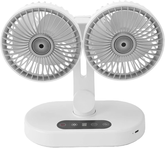 Alt view image 3 of 7 - Asixxsix Dual Head Fan, Automatic Oscillating Digital Timer 360 Rotation Quiet Operation Double Head Fan, Car Cooling with USB Cable for Home Office Dorm Travel Car Camping