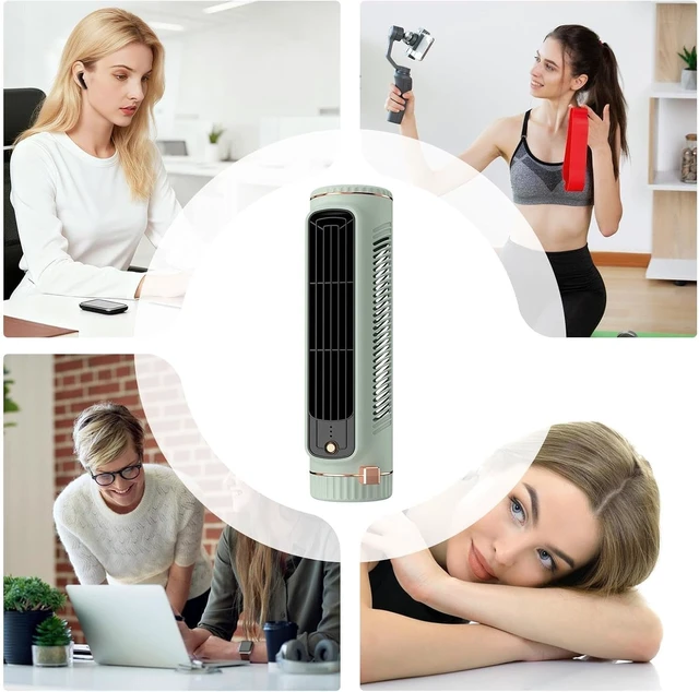 Alt view image 4 of 7 - Bladeless Tower Fan - 3 Speed Usb Rechargeable Silent Desktop Air Circulator For Home, Bedroom, Dorm, Apartment - Compact Cooling Solution Green