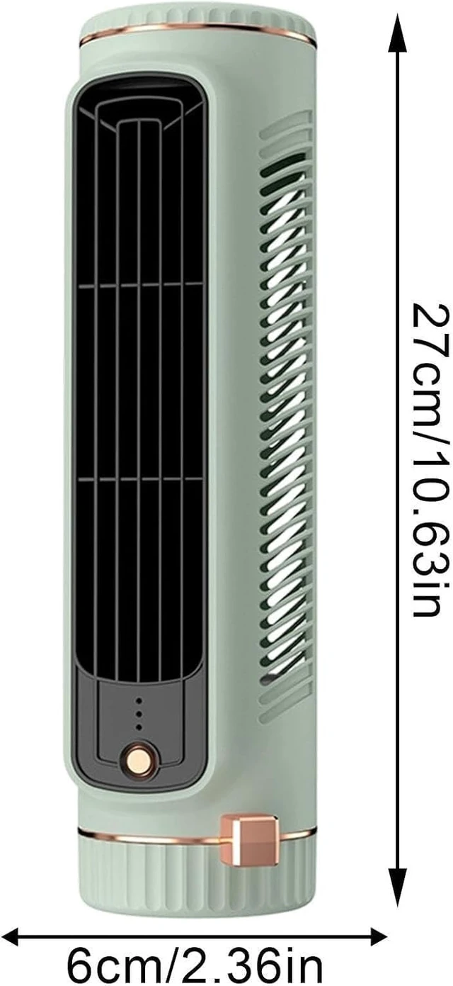 Alt view image 5 of 7 - Bladeless Tower Fan - 3 Speed Usb Rechargeable Silent Desktop Air Circulator For Home, Bedroom, Dorm, Apartment - Compact Cooling Solution Green