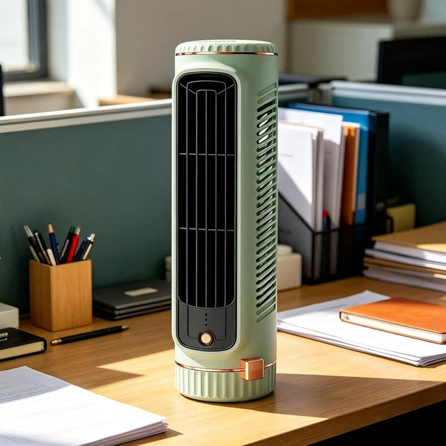 Alt view image 7 of 7 - Bladeless Tower Fan - 3 Speed Usb Rechargeable Silent Desktop Air Circulator For Home, Bedroom, Dorm, Apartment - Compact Cooling Solution Green