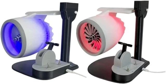 Alt view image 2 of 7 - USB Desktop Fan with Humidifier and LED Light, Creative Aircraft Engine Design, Adjustable Airflow via Push Rod Tail Flame Effect for Home Office Decor(Red)