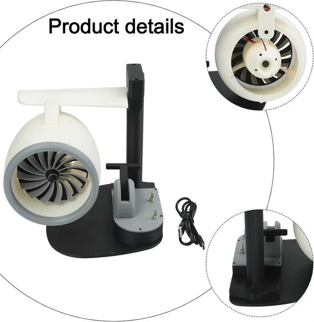 Alt view image 4 of 7 - USB Desktop Fan with Humidifier and LED Light, Creative Aircraft Engine Design, Adjustable Airflow via Push Rod Tail Flame Effect for Home Office Decor(Red)