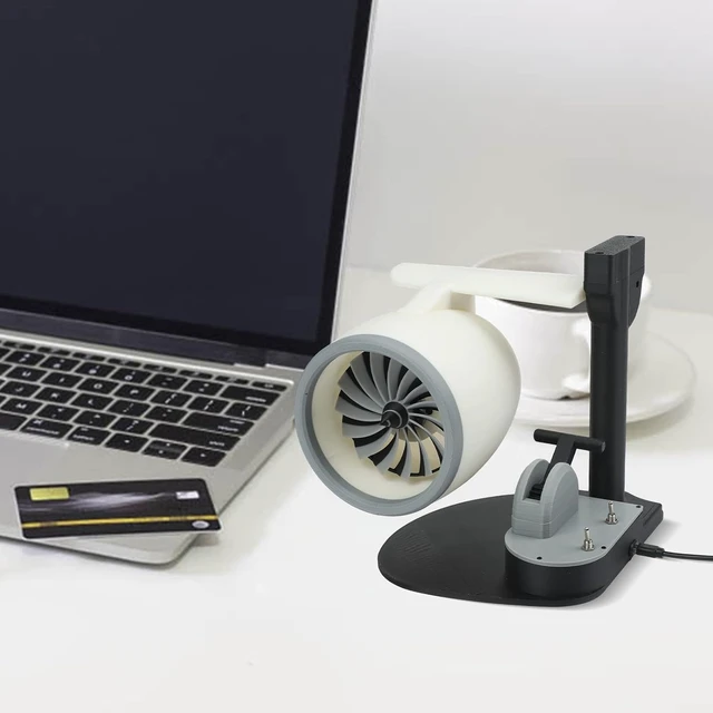 Alt view image 7 of 7 - USB Desktop Fan with Humidifier and LED Light, Creative Aircraft Engine Design, Adjustable Airflow via Push Rod Tail Flame Effect for Home Office Decor(Red)