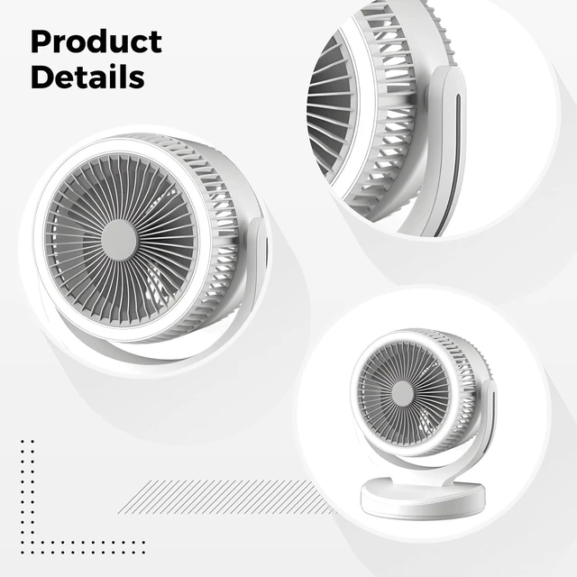 Alt view image 2 of 5 - USB Rechargeable Desk Fan with LED Lamp, Air Circulator Fan, 3 Speed Adjustable, 2400 mAh Battery, Quiet Operation, 360 Degree Rotatable, Portable Fan for Home, Dorm, Office, Bedroom Use