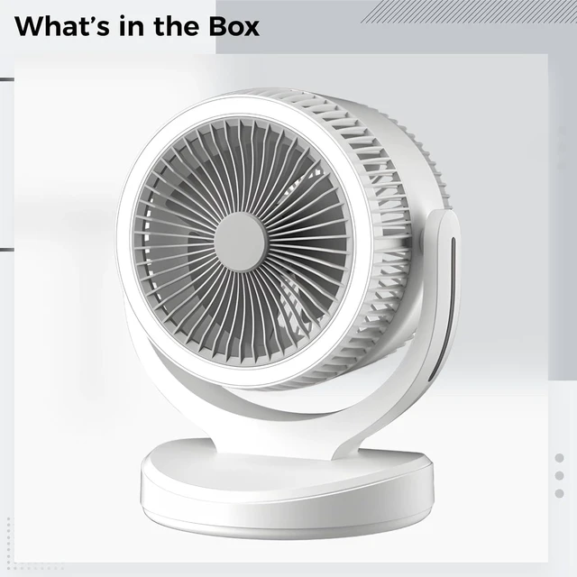 Alt view image 4 of 5 - USB Rechargeable Desk Fan with LED Lamp, Air Circulator Fan, 3 Speed Adjustable, 2400 mAh Battery, Quiet Operation, 360 Degree Rotatable, Portable Fan for Home, Dorm, Office, Bedroom Use