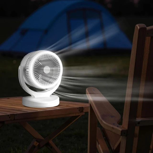 Alt view image 5 of 5 - USB Rechargeable Desk Fan with LED Lamp, Air Circulator Fan, 3 Speed Adjustable, 2400 mAh Battery, Quiet Operation, 360 Degree Rotatable, Portable Fan for Home, Dorm, Office, Bedroom Use