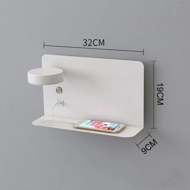 Alt view image 2 of 5 - Bedside LED Wall Light with USB Port and Switch, 7W Modern Rotation Reading Lights White Aluminum Wall Lamp with Shelf for Bedroom Living Room Study Room Office and Hotel 3000K Warm White,B