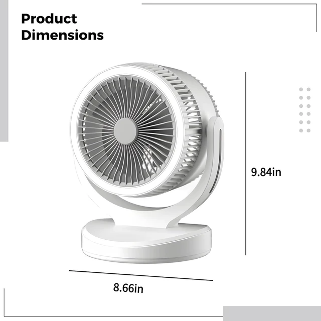 Alt view image 3 of 5 - USB Rechargeable Desk Fan with LED Lamp, Air Circulator Fan, 3 Speed Adjustable, 2400 mAh Battery, Quiet Operation, 360 Degree Rotatable, Portable Fan for Home, Dorm, Office, Bedroom Use
