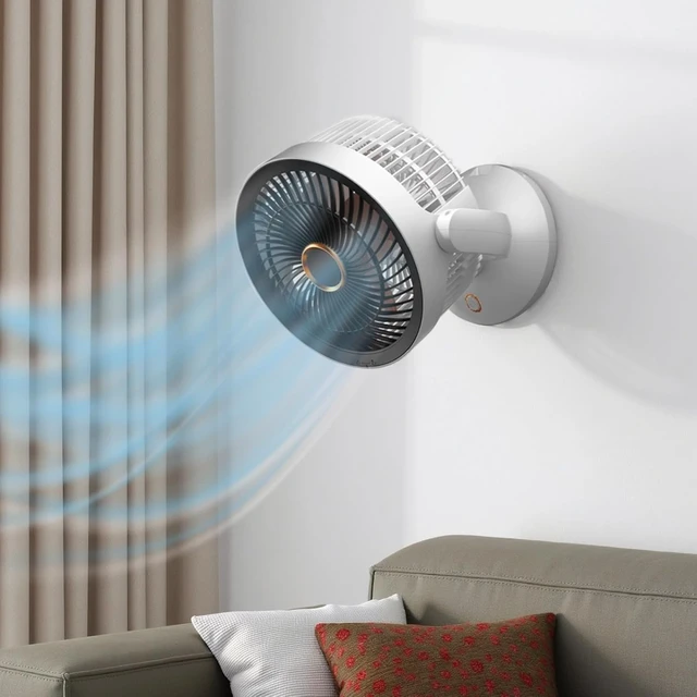 Alt view image 2 of 5 - Desktop Air Circulator Fan, for Home and Dorm, USB Rechargeable, Adjustable Stand, 90° Oscillating Design, Night Light Function, 8 Hour Timer, Quiet Operation, Compact and Portable