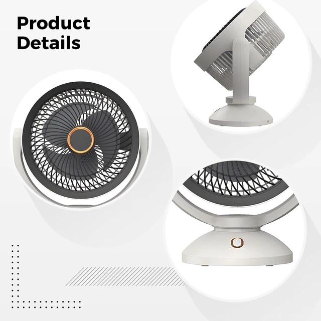 Alt view image 5 of 5 - Desktop Air Circulator Fan, for Home and Dorm, USB Rechargeable, Adjustable Stand, 90° Oscillating Design, Night Light Function, 8 Hour Timer, Quiet Operation, Compact and Portable
