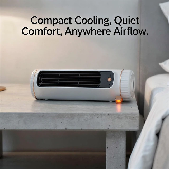 Alt view image 4 of 5 - Portable Fan, Personal Tower Fan with Vortex Cross Flow Tech for Quiet Cooling, 3 Speed Rechargeable Desk Fan with 360° Rotation and Safety Grille for Bedroom, Office, Small Desktop Spaces