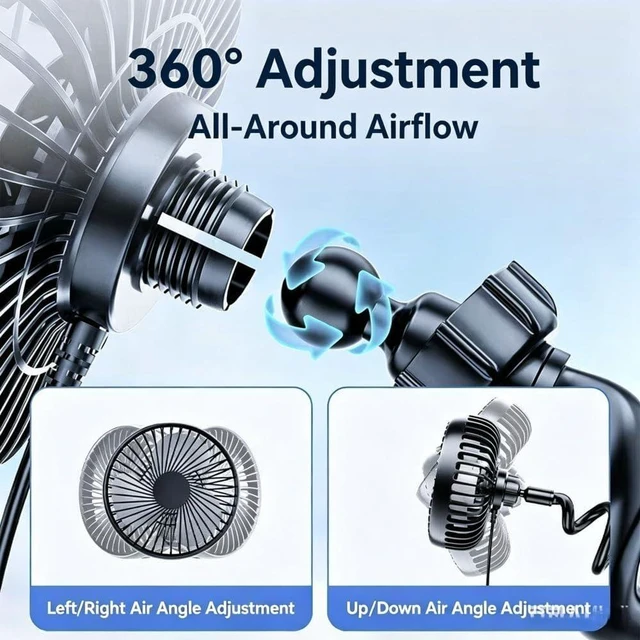 Alt view image 4 of 5 - USB Car Fan for Honda HR-V Hybrid, USB Desk Fan Mini Portable Fans Car Cooling Fan 360° Rotatable 3 Speeds Air Circulation Fan,A