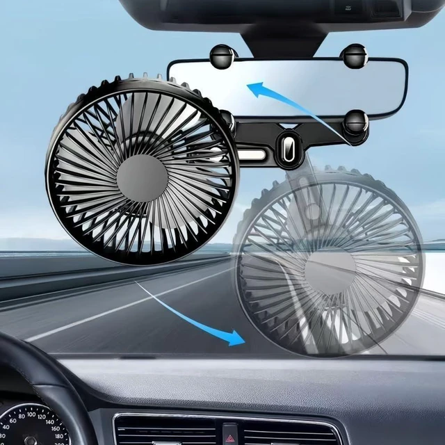 Alt view image 2 of 6 - USB Car Fan for Fiat 500 Abarth 695 Biposto, USB Desk Fan Mini Portable Fans Car Cooling Fan 360° Rotatable 3 Speeds Air Circulation Fan,D
