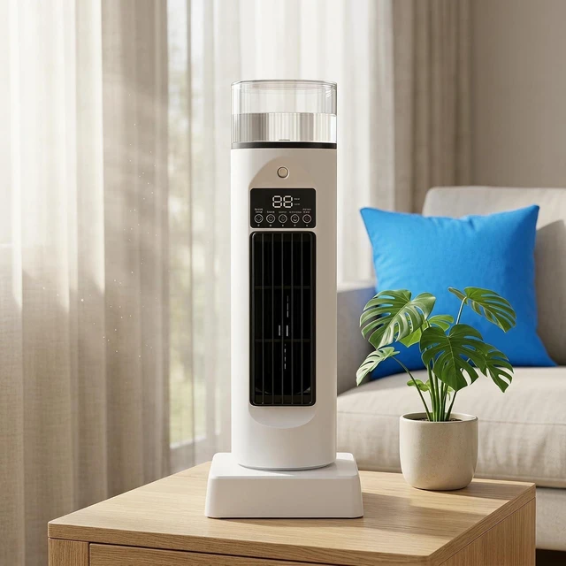 Alt view image 6 of 7 - Usb Tower Fan Bladeless, 6 Speeds Quiet Cooling Fan With 100ml Water Tank, Touch Control & Oscillation, Portable Desk Fan For Office Bedroom Tent