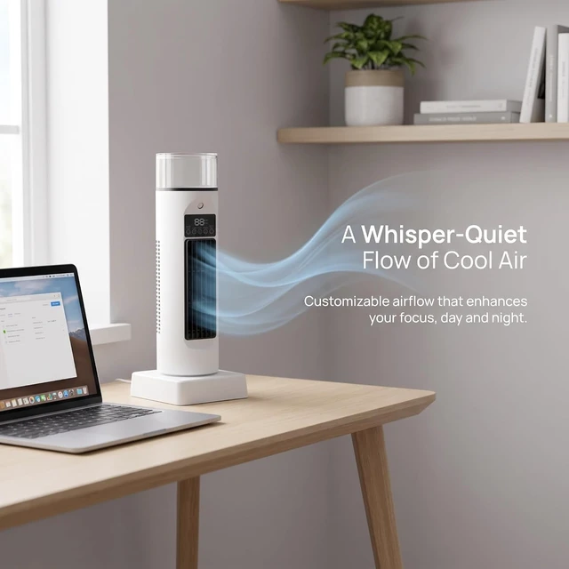 Alt view image 4 of 7 - Usb Tower Fan Bladeless, 6 Speeds Quiet Cooling Fan With 100ml Water Tank, Touch Control & Oscillation, Portable Desk Fan For Office Bedroom Tent