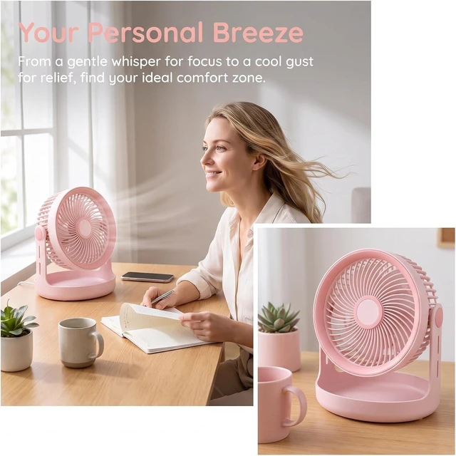 Alt view image 3 of 7 - 3 Speed Rechargeable Usb Desk Fan, Battery Operated Portable Cooling Fan With Led Display, Quiet Cordless Desktop Fan For Bedroom Office Kitchen Green