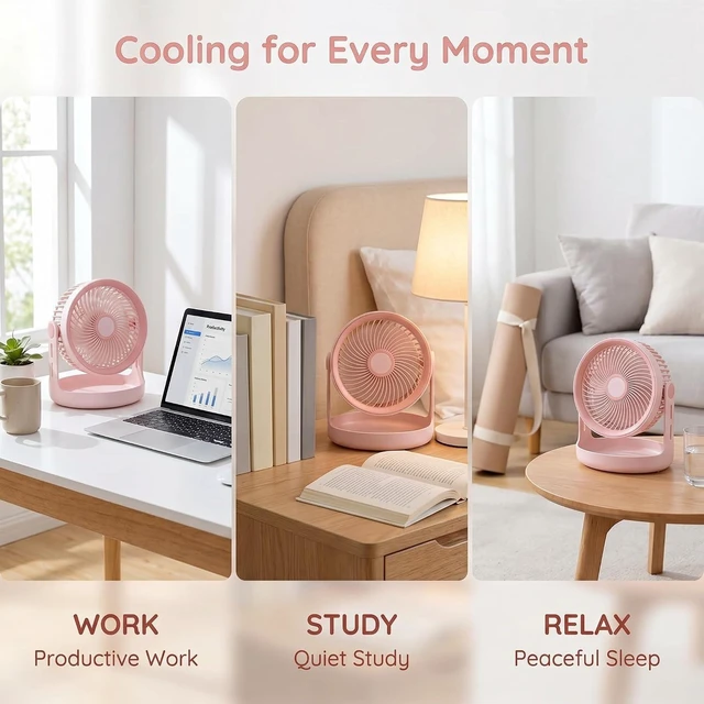 Alt view image 4 of 7 - 3 Speed Rechargeable Usb Desk Fan, Battery Operated Portable Cooling Fan With Led Display, Quiet Cordless Desktop Fan For Bedroom Office Kitchen Green