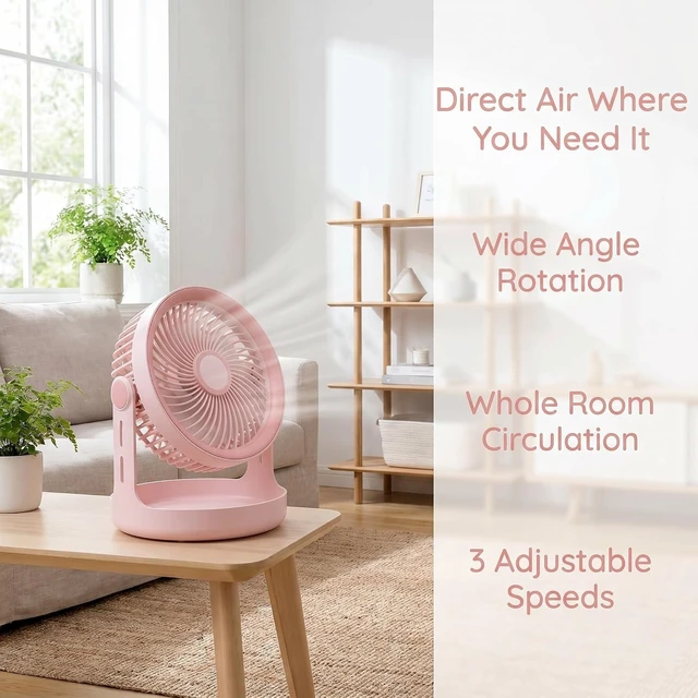 Alt view image 5 of 7 - 3 Speed Rechargeable Usb Desk Fan, Battery Operated Portable Cooling Fan With Led Display, Quiet Cordless Desktop Fan For Bedroom Office Kitchen Green
