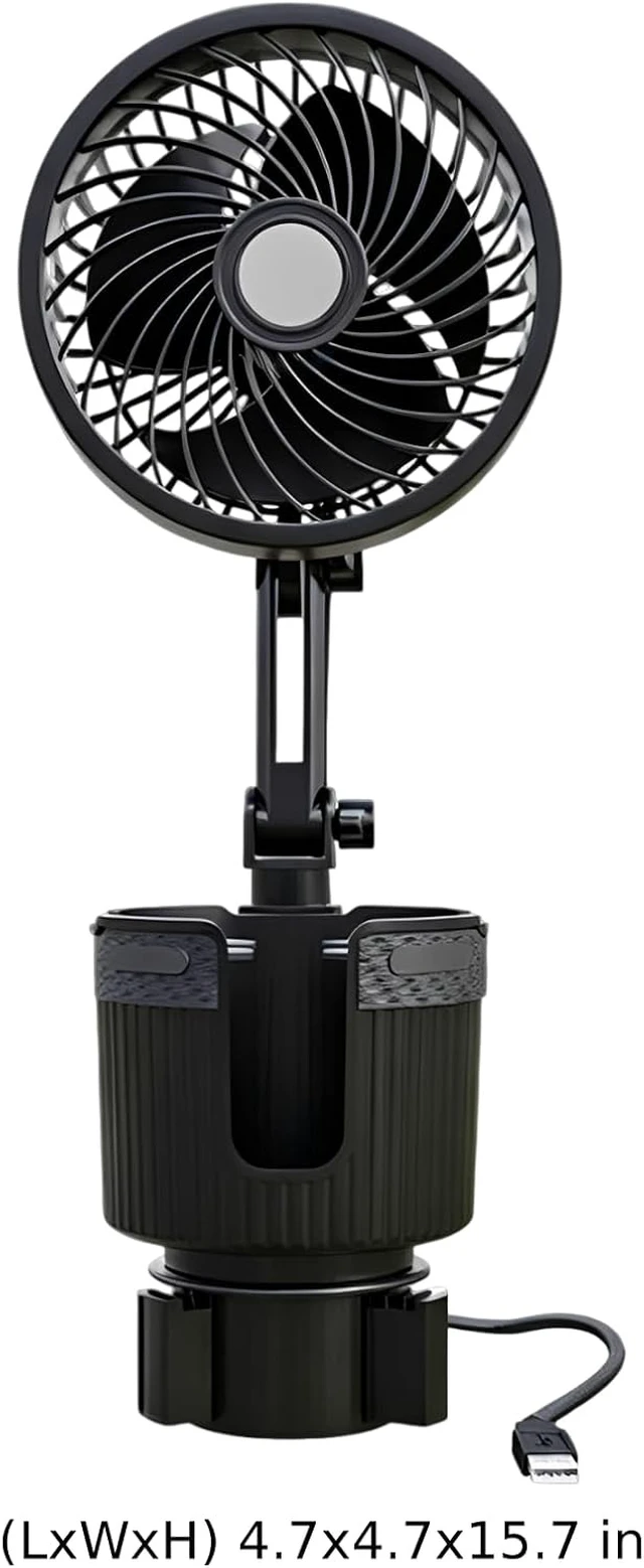 Alt view image 5 of 5 - Car Cooling Fan, 2 in 1 6 in / 15.2 cm USB Powered with Cup Holder, Telescopic Rotating Mount, Adjustable Base, 5V Universal Vehicle Fan for Cars, Trucks, SUVs, Road Trips and Daily Driving