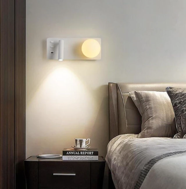 Main image of LED Reading lamp Bedside lamp with Switch 3W with USB Charging Port Wall lamp Swivel Wall Reading lamp Bedroom Office Hotels Living Room Wall spot,White (White)