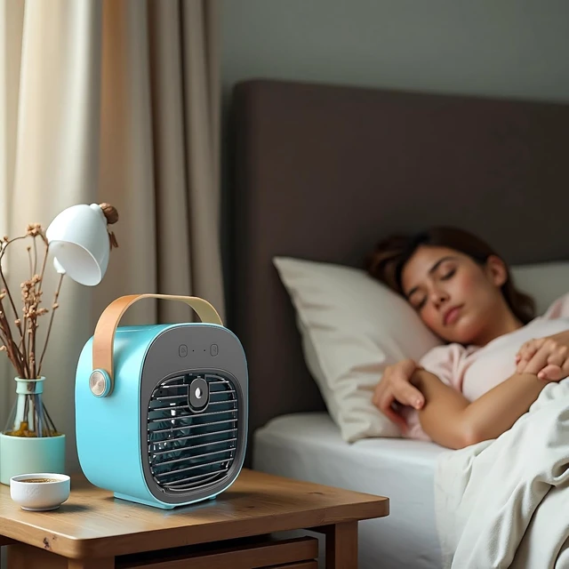 Alt view image 3 of 4 - Portable Mini USB Rechargeable Fan, Silent Desktop Fan with Adjustable Wind Speed, Handheld Cooler for Office and Home Use, 4000 mAh Battery, Micro-USB Charging Cable Included, Blue